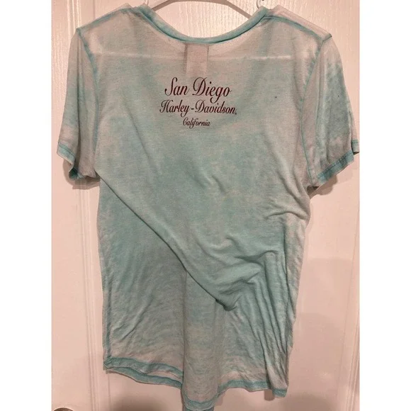 Harley Davidson San Diego California Burnout Graphic T-Shirt Turquoise Womens M - Picture 3 of 3